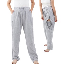 SOEDZUNG Urine Bag Holder Pants for Men Women with Double Zippered Pockets Incontinence Catheter Ostomy Drainage Bag Hidden Pocket 2000ml(Grey,XL)