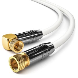 deleyCON SAT Antenna Cable 10m (32.81 ft.) Coaxial Satellite Cable Gold-plated F-type connector Right angle Metal Connector UltraHD FullHD - White