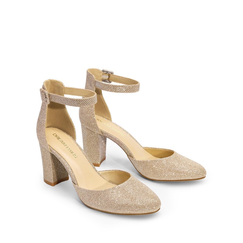 Women's Closed Toe Pumps, Gold Glitter, 37 EU