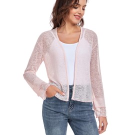 Womens Bolero Shrugs for Evening Dresses Elegant Cropped Shrug Long Sleeve Cardigan Lightweight Knit Cover Up (Pink,L)