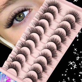 False Eyelashes Mink Lashes Natural Wispy Cat Eye Lashes Geeneiya Eyelashes Pack 3D Strip Short Volume Fake Eyelashes 10 Pairs by Geeneiya