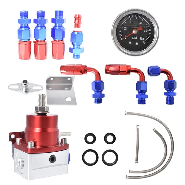 WFLNHB Universal Adjustable Fuel Pressure Regulator Kit Aluminum with 100