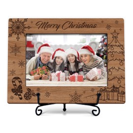 HJLLOQR Merry Christmas Picture Frame 4x6, Wooden Photo Frame with Christmas Tree Design for Winter Holiday Home Decor, Xmas Gifts for Kids and Family - E05