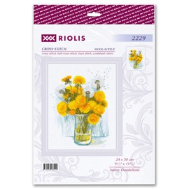 RIOLIS - Sunny Dandelions 2229, Floral Cross Stitch Kits 9½"x11¾, Cross Stitch Kits for Beginners & Advanced, Crossstitching Kits Adult, Counted Stitching Kits, Embroidery Kit