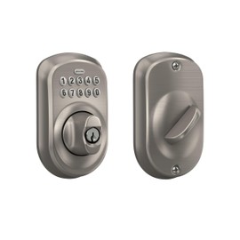 Schlage BE365 PLY 619 Plymouth Keypad Deadbolt, Electronic Keyless Entry Lock, Satin Nickel