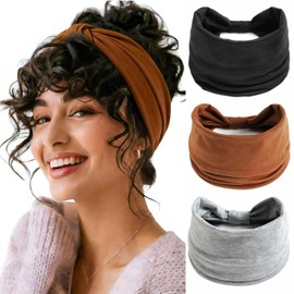 Bandas anchas para el cabello para mujer, bandas para la cabeza negra, diadema grande con turbante, diadema anudada, bufanda, diadema antideslizante para mujeres, yoga, maquillaje, spa