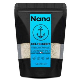 NANO Celtic Grey Sea Salt Organic, Coarse 82 MINERALS | 1 lb (454g) Resealable Bag | Additive & Microplastic Free, Low in Sodium | Perfect for Hydration, Cooking, Baking & Seasoning