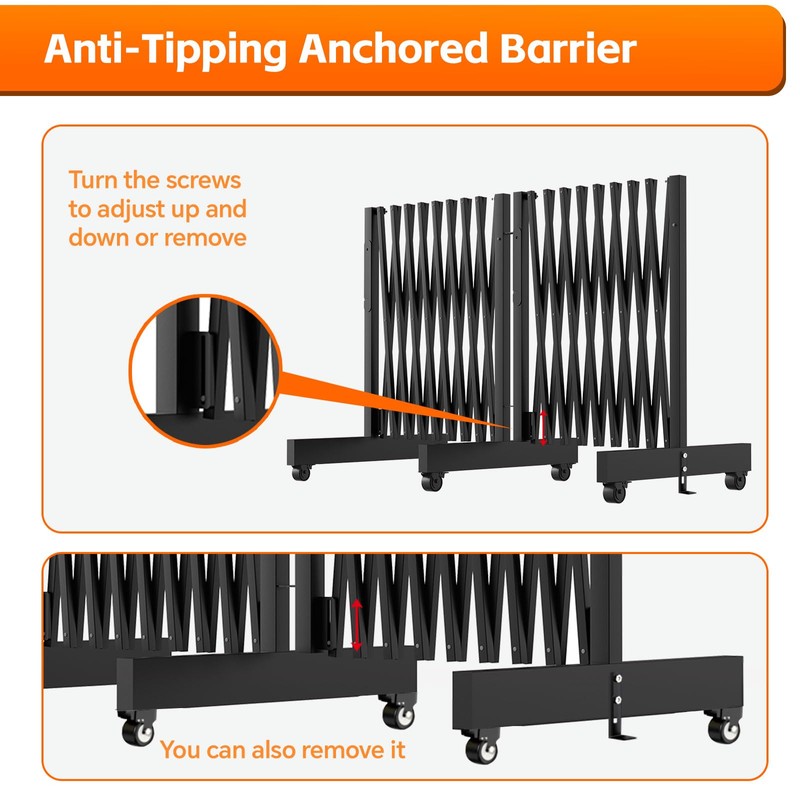 16 FT Industrial Metal Expandable Barricade，Retractable Traffic Fence with Casters,
