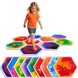 Sensory Floor Tiles for Kids Ages 3+ – Hexagon Step-On Tiles with Textured Non-Slip Base, Colorful Liquid Motion for Interactive Play in Playroom or Classroom (9 Pack)