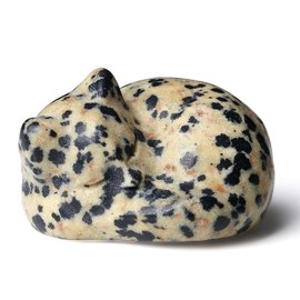 LAIDANLA Dalmation Spot Jasper Cat Healing Crystals Figurine Sleeping Cat Hand Carved Cute Statue Polished Stone Sculpture Reiki Office Room Bedroom Desk Home Decoration Gifts 1.6"