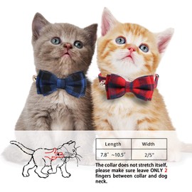 KUDES 2 Pack/Set Cat Collar Breakaway with Cute Bow Tie and Bell for Kitty and Some Puppies, Adjustable from 7.8-10.5 Inch