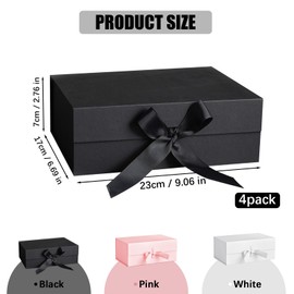 4Pcs Gift Box with Lids, 9"×6.7"×2.8"Magnetic Closure Collapsible Gift Boxes, Bridesmaid Proposal Box with Ribbons for Christmas Birthdays Weddings Graduations Mother’s Day Father’s Day (Black)