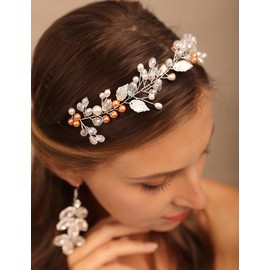 BERYUAN Silver Leaf Pearls Rhinestone Bride Head Piece Rhinestone Beads Pearls Wedding Hair Vine Women Girls Bridal Headband Wedding Hair Accessory for Brides Bridesmaid (SILVER)