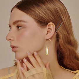 Seakuur Long Gold Earrings Dangle Drop Earrings For Women Fashion Simple Teardrop Big Earrings Gift (Gold)