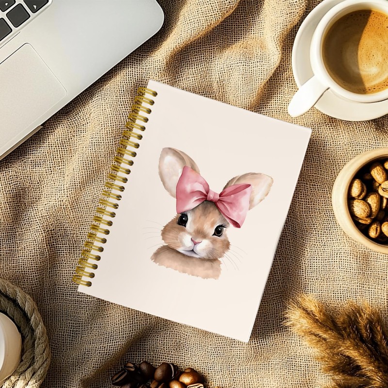 THDSE Coquette Pink Bows Bunny Notebook, Easter Rabbit Animal Spiral