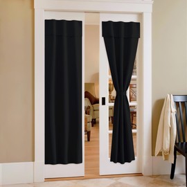 NICETOWN Black Blackout Short Curtains for French Door, Sidelight Door Curtains Portable Adjustable Thermal Insulated Curtains for Front Back Kitchen Door, 26" Wide x 72" Long, 1 Panel