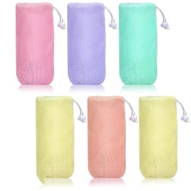 6 PCS Exfoliating Mesh Soap Pouch Bubble Net for Sack Saver Pouch Drawstring Foaming Net for Body Facial Cleaning Tool, 5 Colors