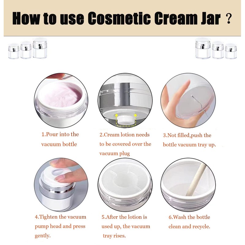 50ml Round Airless Pump Cream Container, Refillable Dispenser Cream Empty