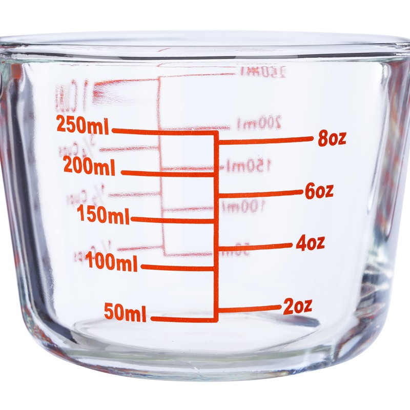 Relaxdays Messbecher Glas, 250 ml, hitzebeständig, mikrowellengeeignet, Skala in Milliliter,