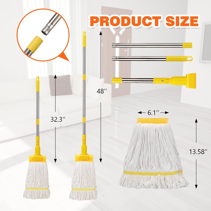 Professional Commercial Industrial Heavy Duty Mop with 48" Long Handle,Cotton
