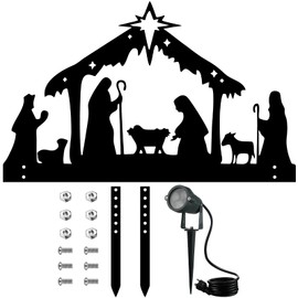 VIHOSE Metal Outdoor Nativity Scene Silhouette Yard Sign Christmas Garden Decorations with LED Spotlight 3 W Landscape Spotlight and Metal Stakes for Xmas Holiday Lawn Walkway Decor(Rectangle)