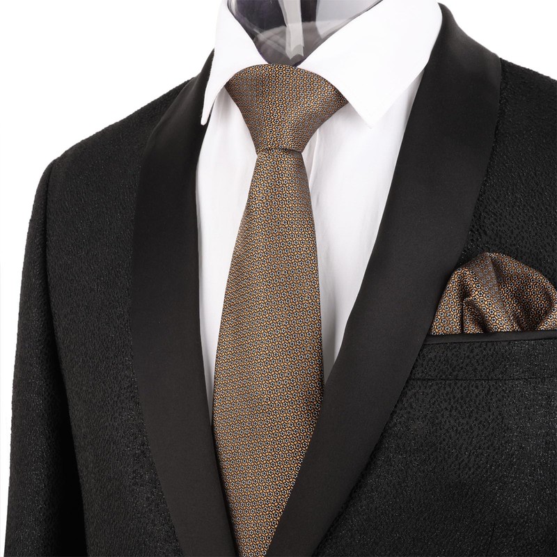 Alizeal Mens 3.15inches Geometrical Pattern Tie with Pocket Square Set,