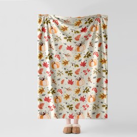 LOSIVISHE Autumn Harvest Flannel Throw Blanket – Fall Pumpkin and Leaf Pattern – Soft and Cozy Blanket for Sofa or Bed, W50 x L70in
