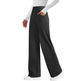 keriffe Womens Wide Leg Yoga Pants with 4 Pockets High Waist Stretchy Loose Dress Work Casual Sweatpants Black