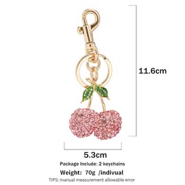 COOLANS 2 Set Cute Cherry Bag Charm,Apple Key Ring Clip Handbag Charm,Fruit Novelty Pendant,Purse Decor Keychain for Woman(Dimond Pink 2PCS)