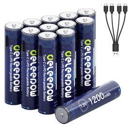 Deleepow Rechargeable AA Batteries 12 Count 1.5V 3400mWh USB Rechargeable Lithium Batteries and 12 Count 1200mWh AAA Lithium Rechargeable Batteries 1500Cycle
