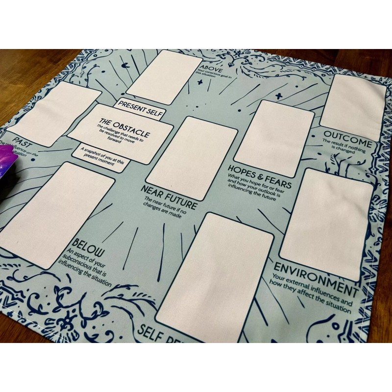 Celtic Cross Assistant Tarot Reading Spread Cloth, Blue Boho Design