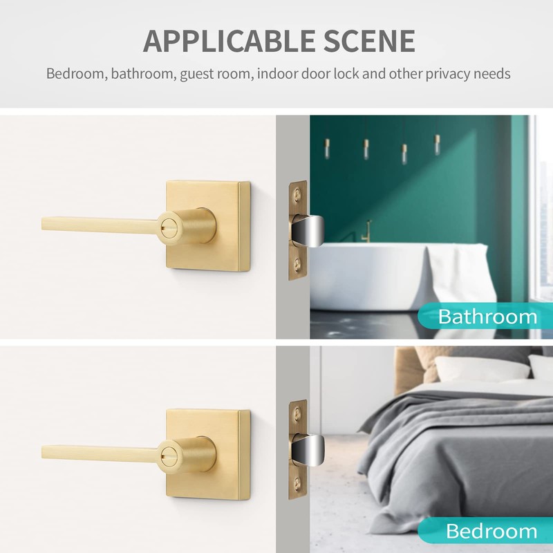 EHOMEWARE 6 Pack Door Handles, Satin Brass Door Knobs Privacy