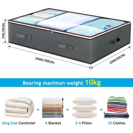 90L Underbed Storage Bags, 3 Pack Clothes Storage Bag with 6 x Zip Lock Bags, Large Capacity Foldable Underbed Storage, PVC Clear Window for Clothes Comforters Blankets