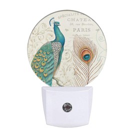 EKOBLA Peacock Floral Decorative Night Light Peacock Feather Retro Night Lights Plug into Wall Auto Sensor Led Lamp 0.5W Sleep Friendly for Girls Boys Men Women