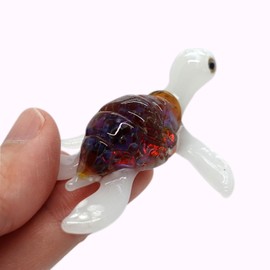 Sansukjai Turtle Sea Tiny Hand Blown Color Glass Art Figurines Animals Collectible Gift Home Décor (Marble Brown White)