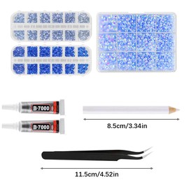 Blue Resin Crafting Mixed Kit with 3 Boxes Rhinestones with Adiameter of 2mm-3mm-4mm-5mm-6mm 2pack b7000 Glue 1pack Gem 1pack Tweezers for Nails Shoes Graduation Cap Makeup (Blue)