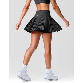 SANTINY Pleated Tennis Skirt for Women with Pockets Shorts Women's High Waisted Lightweight Athletic Golf Skorts Skirts for Casual(Black_L)