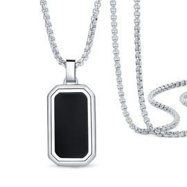 Agate Pendant for Men - Stainless Steel Dog Tag Necklace Black Agate Pendant， 2mm Width Box Chain, 25.6 inch Length, Natural Agate Fashion Jewelry for Men Gifts for Him (Agate pendant)