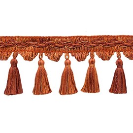 3 1/2" (8.5cm) Veranda Collection Elegant Scalloped Tassel Fringe Trim (Style# VTF035) Fiesta Red Multicolor #VNT10 (Rust Red, Rust Orange, Dark Gold) 5 Yards (15 ft/4.5m)