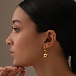 LeCalla 925 Sterling Silver Bead Ball Drop Dangle Earrings for Women | 14K Gold-Plated Classic High Polished Round Ball Leverback Earrings 12MM