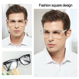 MARE AZZURO Big Frame Reading Glasses Men Square Readers 1.0 1.25 1.5 1.75 2.0 2.25 2.5 2.75 3.0 3.5 4.0 5.0 6.0 (Transparent, 2.75)