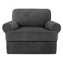 Jcones 2 Pieces T Cushion Chair Covers with Arms Super Stretch Chair Slipcover for Living Room Pet Dog Universal Slip Cover Anti Slip Armchair Furniture Protector (Dark Gray, 1 Cushion)