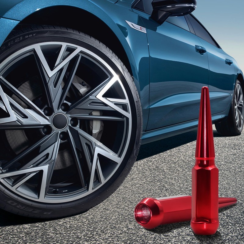 LUJIANI M12X1.5 Red Wheel Spike Lug Nuts, 24 PCS Lug