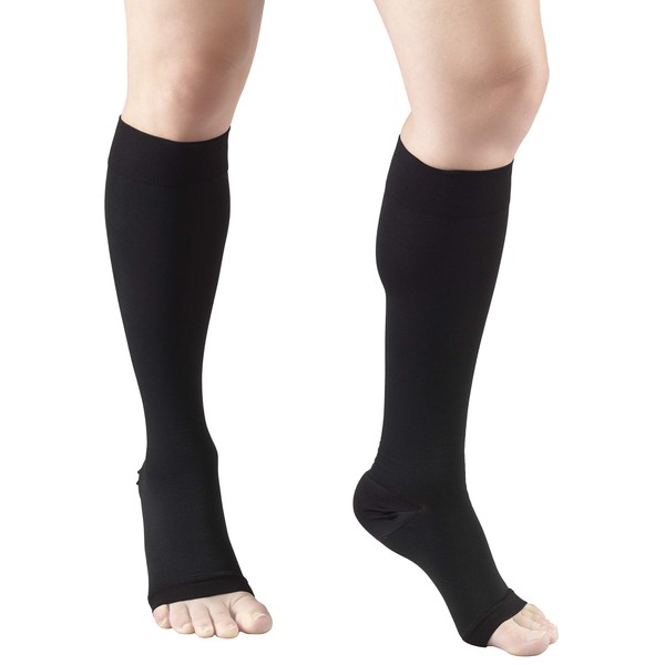Truform 20-30 mmHg Compression Microfiber Stockings for Men and Women, Knee High Length, Open Toe, Black, X-Large