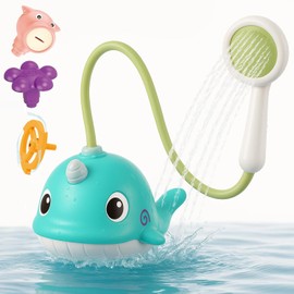 Juguete de Ducha para Bebé con Forma de Ballena. Regadera Infantil. Juego Interactivo para el Baño (Azul)