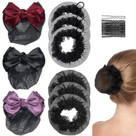 9 Pcs Bun Hair Nets, Bowknot Hair Snood Net and Elastic Mesh Bun Cover, Ballet Dance Skating Hair Clip Bun Cover with Hairpins Classic Hairnets for Dance Bank Clerk Nurse Skater