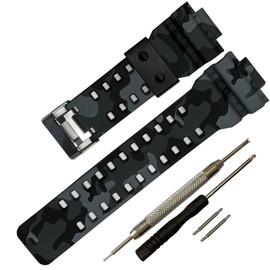 16mm G-Shock replacement watch bands for Casio G-Shock GLS-8900/GW-8900/GA-110/GA-100C/GA-120/GD-110/GLS-100 (Camouflage DarkGrey)