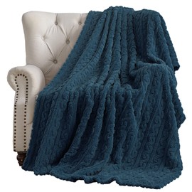 FY FIBER HOUSE Fleece Throw Blankets with 3D Pattern – Warm Super Soft Fluffy Cozy Decorative Blanket for Bed,Couch,Sofa,Camping,Travel(60"x80",Navy)