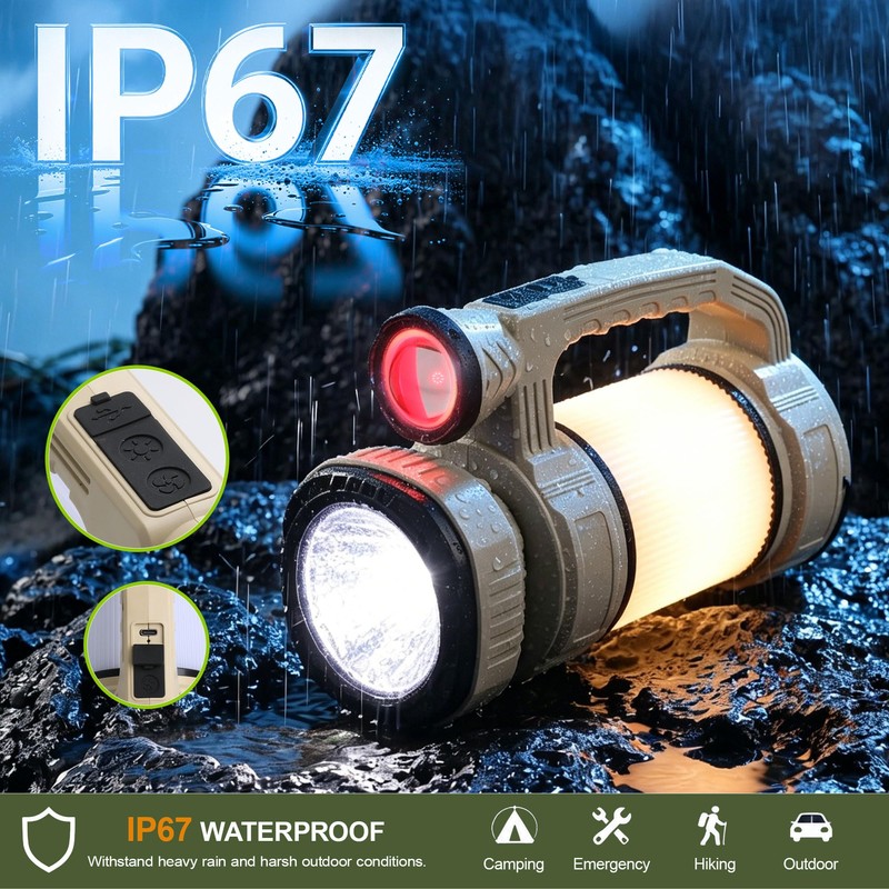 Solar Powered Portable LED Camping Lantern with Fan, Green, USB