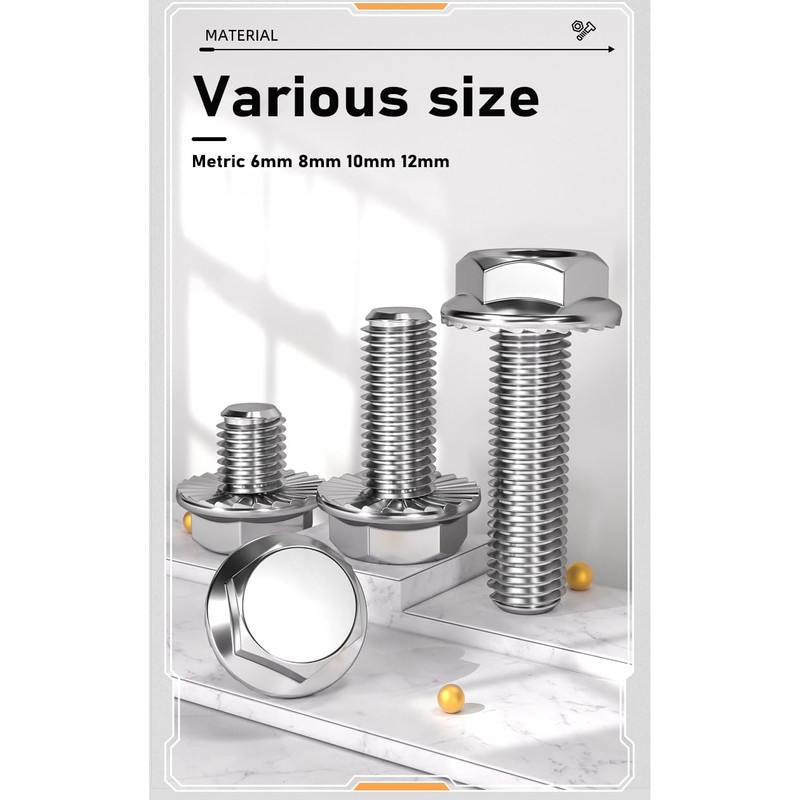 cSeao M6-1.0 x 16mm Flanged Hex Head Bolts Flange Hexagon